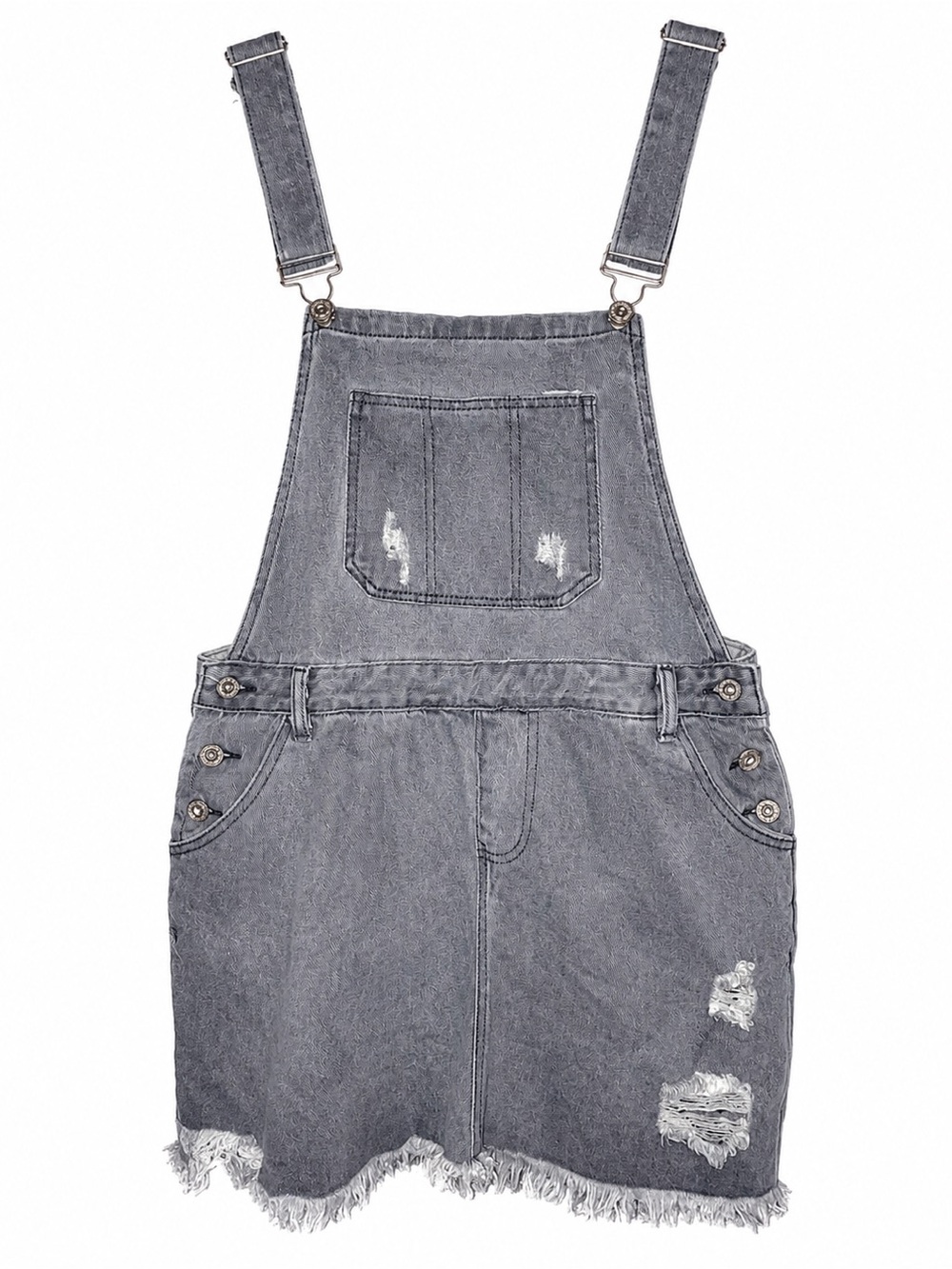 POL Distressed Gray Denim Overall Dress Large
